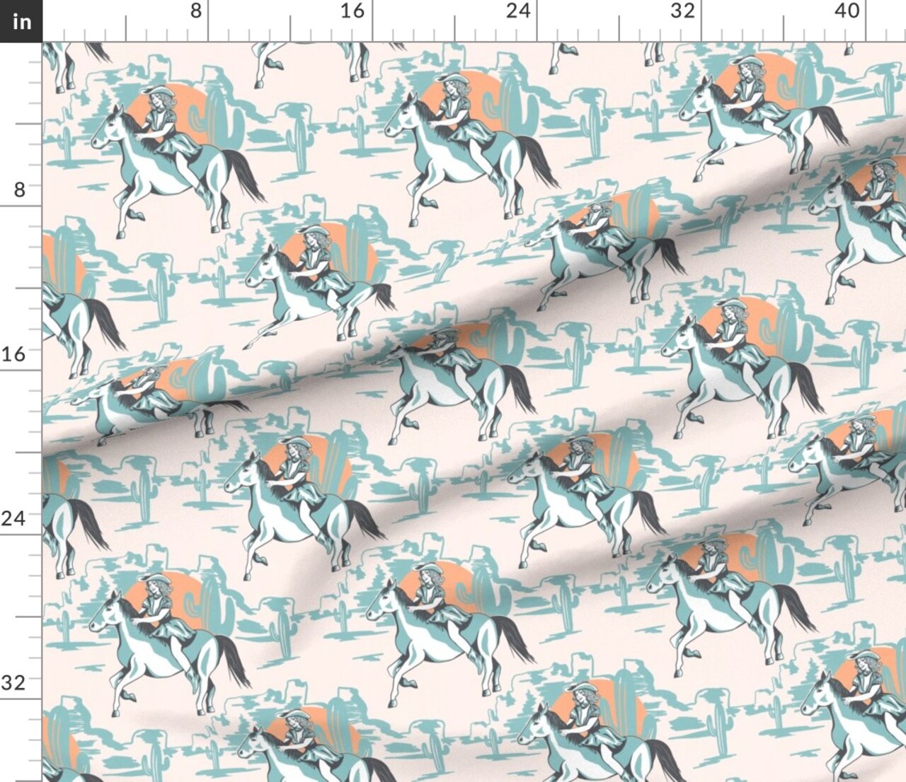 Western Retro Horse Cowgirl Pinup Southwestern Cactus Desert Rustic Custom Printed Fabric by Spoonflower Various Fabrics by the Yard or Fat Quarter